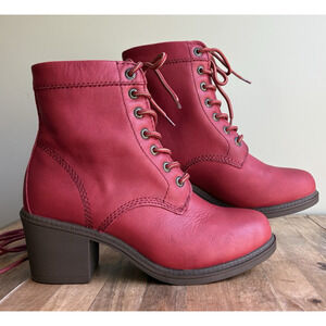 KODIAK Women's 7.5 Red Waterproof Leather Lace-Up Ankle Boots Block Heel Canada